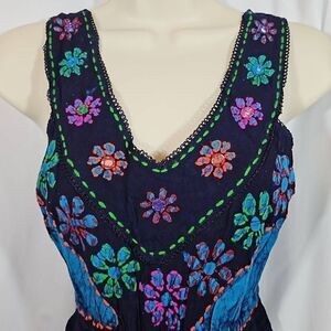 Vintage Floral Tie Dye Hippie Embroidered Shoreline Size L/XL Asymmetrical Hem 9